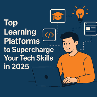 Illustration showing top online learning platforms for upskilling tech skills